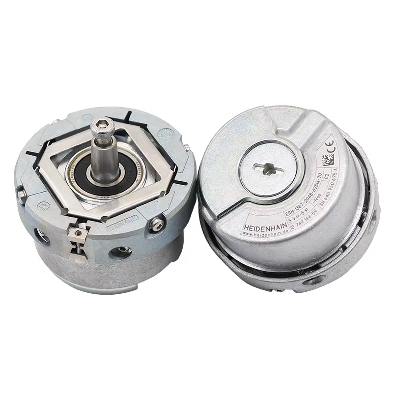 Front and rear views of HEIDENHAIN ERN 1387 elevator encoder
