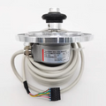KM950278 series elevator encoder with pulley and connector, front view