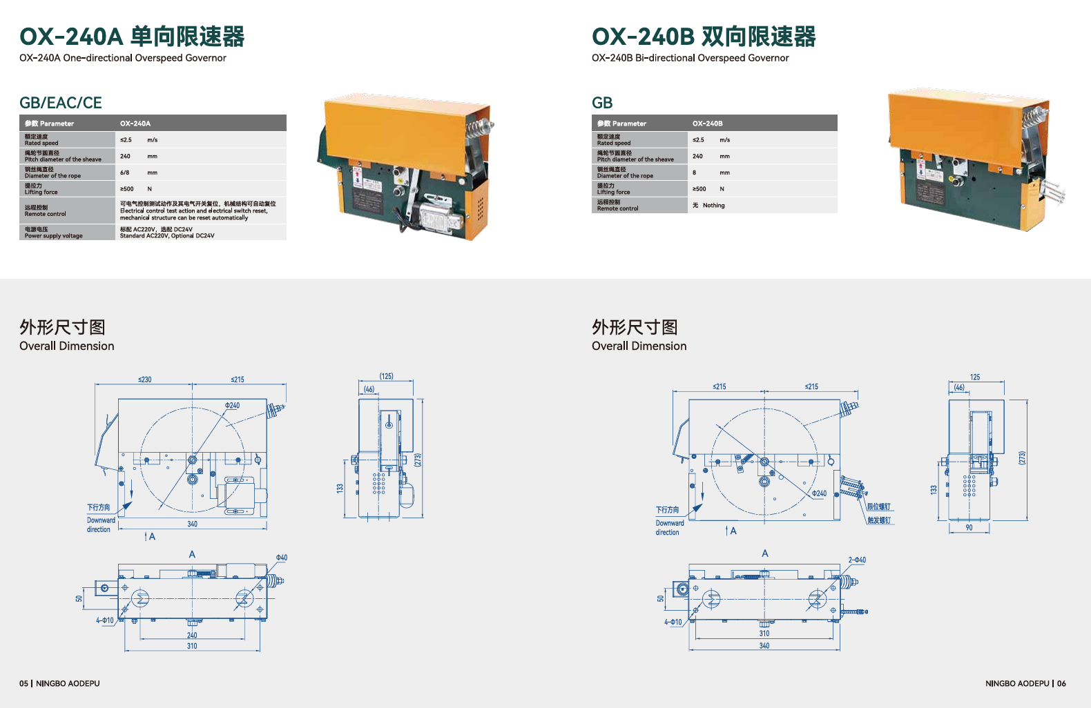 OX-240F OX-240BU Elevator Speed Governor