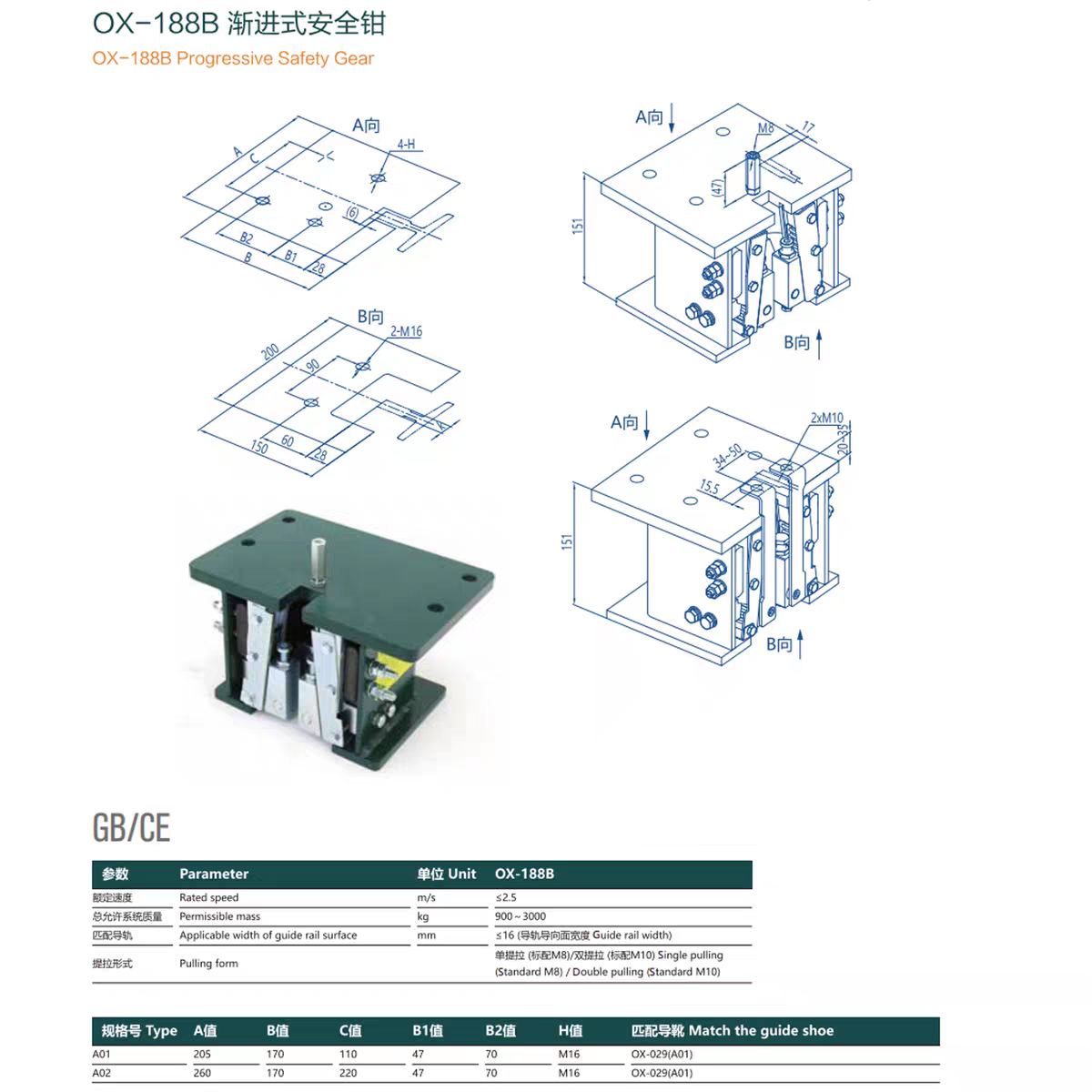 OX-188B Progressive Safety Gear (渐进式安全钳)