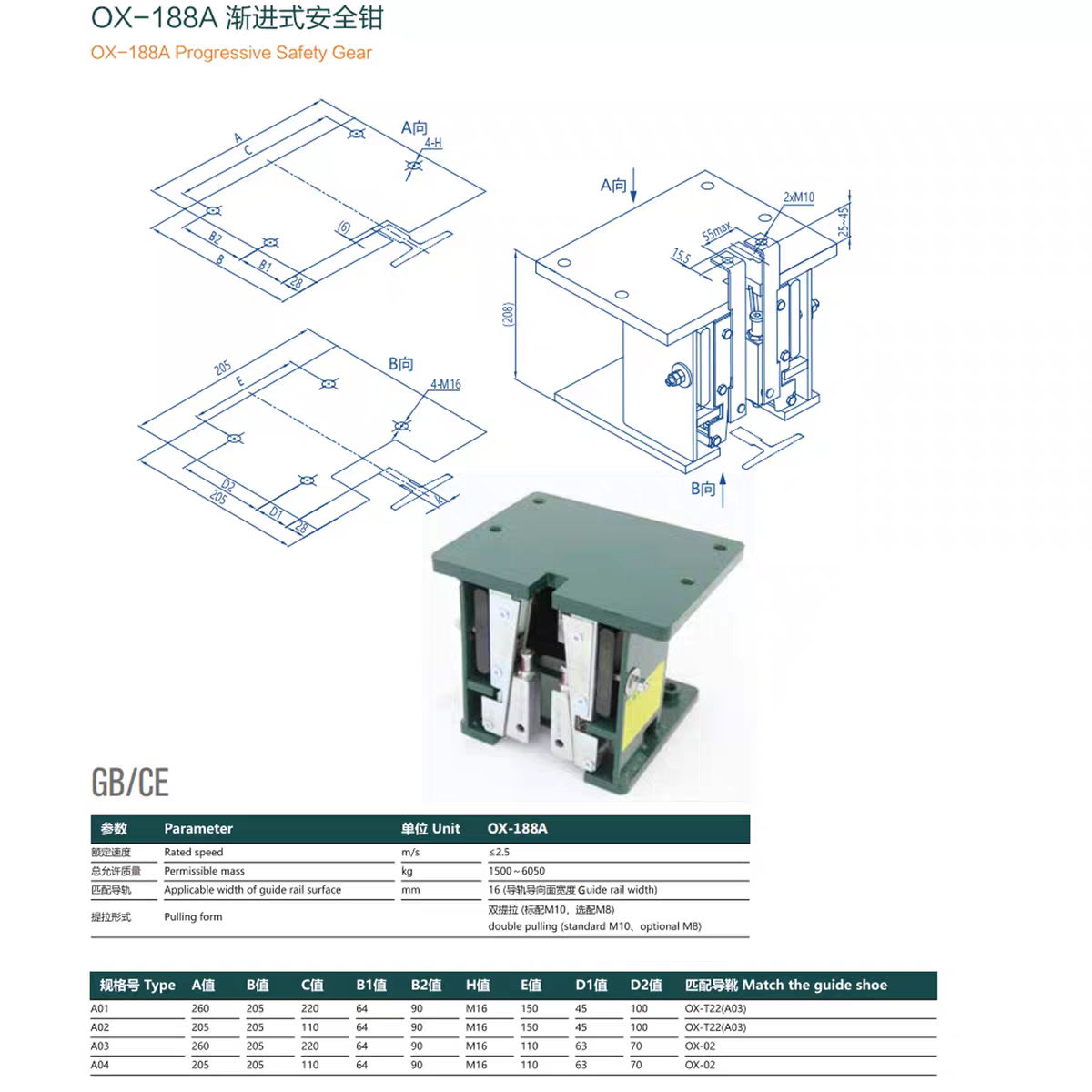 OX-188A Progressive Safety Gear - dimensions and specifications