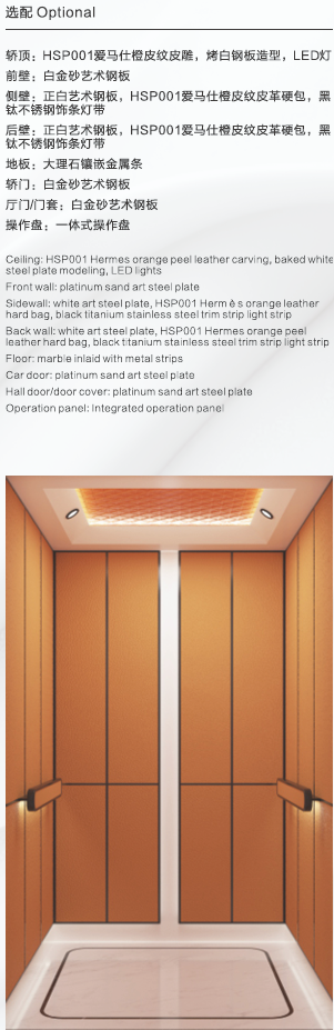 Home Elevator SKY07 Standard Specifications - Hermes Orange Leather Pattern Interior