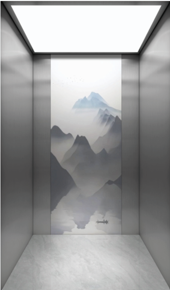 Home Elevator SKY04 Interior - Mirror Stainless Steel with Yanyuncui Landscape Art Back Wall