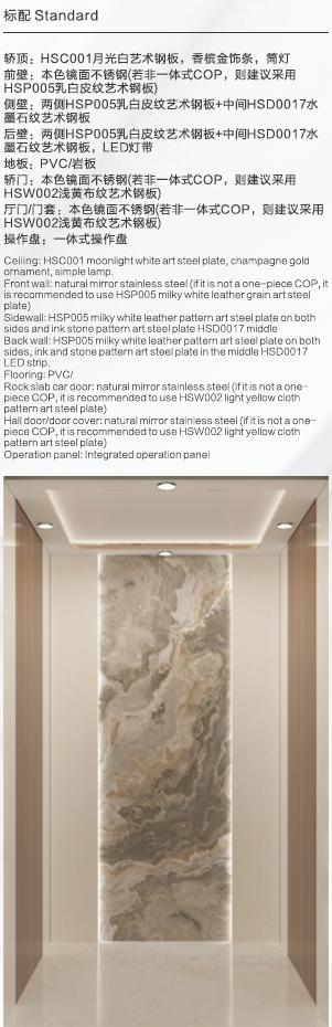 Home Elevator SKY05 Standard Specifications - Moonlight White Art Steel Plate Interior