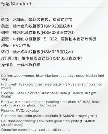 Home Elevator SKY03 Standard Specifications - Teak Color Grain Steel Plate Interior