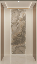 Home Elevator SKY05 Interior - Milky White Leather Pattern with Ink Stone Art Back Wall
