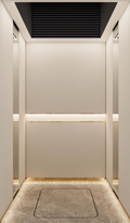 Home Elevator SKY10 Interior - Spy Theme Light Yellow Cloth Pattern with Leather Upholstery and Champagne Gold Strip